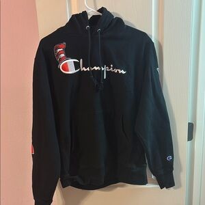 Dr. Seuss x Champion Black Hoodie with Red and White Accents